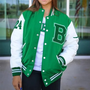 OEM ODM 800gsm Personalización School Club Team Unisex Mujeres Bordado Letras Logo Satén Forrado Varsity Bomber Jacket - Product Image 1