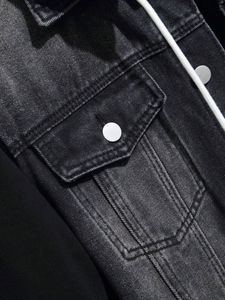 Black <b>Denim</b> Men's Stand Collar <b>Acid</b> <b>Wash</b> Vintage Hooded Windproof <b>Jacket</b> with Full Customization - Product Image 5