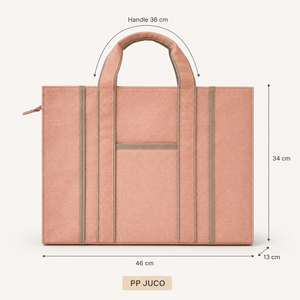 Custom <b>Peach</b> Jute Cotton Blend Organizer Tote Bag 46x34x13 cm Pocket Screen Print Logo Wholesale OEM ODM Private Label Supplier - Product Image 2