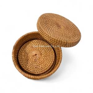 Ensemble de dessous-de-verre en rotin fait main écologique avec plateau de rangement pour tasse, mug et verre, protection de table - Product Image 3