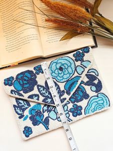 Bolsa de monedas con cuentas bordadas de calidad superior hecha a mano para mujer, bolsa con cremallera de concha de perla azul con forro de lona, código de uso - Product Image 6