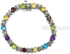 Bracelet pour femme en argent sterling 925 fait main avec pierres précieuses naturelles améthyste péridot citrine topaze grenat pour mariage - Product Image 1