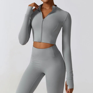 Rose chaud Sexy Zip avant tenue Gym Yoga sport entraînement Fitness culture maigre fermeture éclair vestes avec trou pour le pouce - Product Image 5