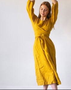 Maxi court en lin pour les femmes robe d'occasion à la mode à manches trois quarts - Product Image 3