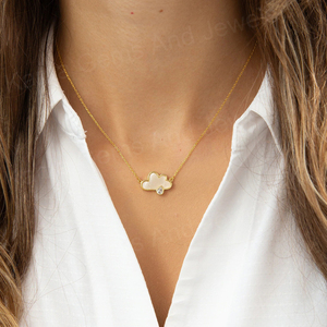 Collier nuage en nacre chic céleste chrétien en argent sterling 925 massif plaqué or 14 carats, serti en bélière, pour cadeau femme - Product Image 2