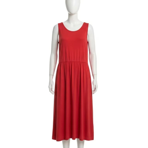 Robe décontractée sans manches en tissu peigné uni, tissu peigné doux, léger, confortable, vêtements d'été, usage quotidien, robe décontractée, mode, femme - Product Image 2
