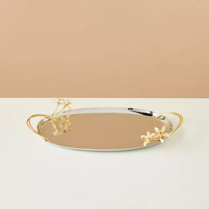 Plateau de service ovale plaqué argent design fantaisie Décoration de la maison et restauration Embellissements floraux polis Option économique - Product Image 5
