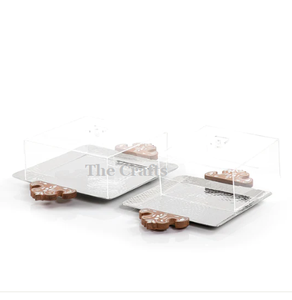 Ensemble de plateau de dattes de chocolats de couleur noire de fer de deux plateaux de service de dessert de forme rectangulaire pour l'utilisation de restaurant - Product Image 3