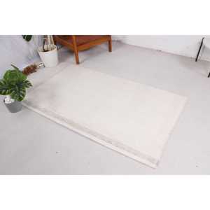 Tapis Kilim Turc Vintage Écologique 3,3x5,6 pi, Blanc, en Laine, Patchwork, avec Dos en Latex - Product Image 1