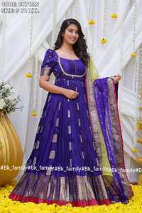 Latest Designer Banarasi <b>Silk</b> <b>Organza</b> Embroidery Sequence Work Anarkali Gown by Fab Zone - Product Image 2