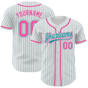 Ropa de equipo personalizada más vendida Camiseta de béisbol auténtica rosa a rayas verde azulado blanco personalizada - Product Image 1