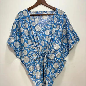 ชุดเดรสผ้าคอตตอนพิมพ์ลายสไตล์อินเดียน้ำหนักเบาใส่สบายชุดชายหาดชุดคลุมยาวถึงพื้นเอวธรรมชาติ - Product Image 1