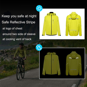 High Visibility Winter Rain Jacket <b>Stand</b> Reflective Stripe Waterproof Hooded Outerwear Foldable Pocket Bag for Running <b>Cycling</b> - Product Image 5
