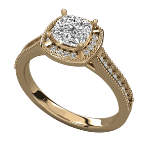 Bague de fiançailles avec halo de diamants taille coussin et diamants ronds - Product Image 3