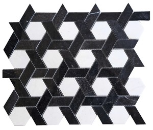 Mosaico Hexagonal Ojo de Zorro en Blanco y Negro, Piedra Pulida, Moderno, para Pared Interior, Baño, Resistente al Agua - Product Image 1