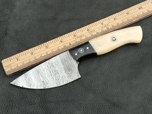 Couteau de chasse et de camping en acier Damas fait main |   Couteau de survie d'extérieur à lame fixe pleine soie, manche en os, étui en cuir, garantie 3 ans - Product Image 5