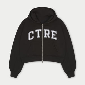 Sudadera con capucha recortada con cremallera negra personalizada de alta demanda para mujer, sudaderas con capucha antiarrugas y transpirables para mujer, sudadera con cremallera de entrenamiento - Product Image 1