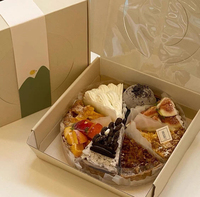 Boîtes à gâteaux en carton ondulé beige personnalisées avec fenêtre transparente et poignée découpée |   Emballage pour desserts, gâteaux, pâtisseries et friandises
