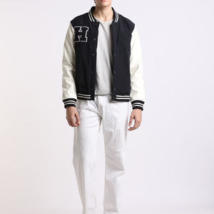 Obtenga sus propias chaquetas de hombre de diseño personalizado Mangas de cuero con chaqueta universitaria de béisbol de lana negra para hombre - Product Image 4