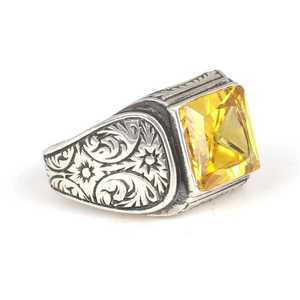<b>925</b> Sterling <b>Silver</b> Men's <b>Ring</b> <b>with</b> Square Citrine Stone Handmade Rhodium Plated Jewelry for Everyday Wear Oval Cut Princess Cut - Product Image 2