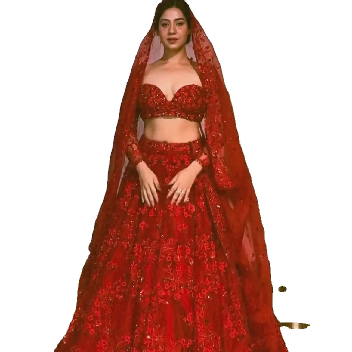 FULPARI 하이 퀄리티 파티 적 독점적 인 결혼식 특별한 아름다운 붉은 색 Lehenga Choli 인도 파키스탄 Lehenga