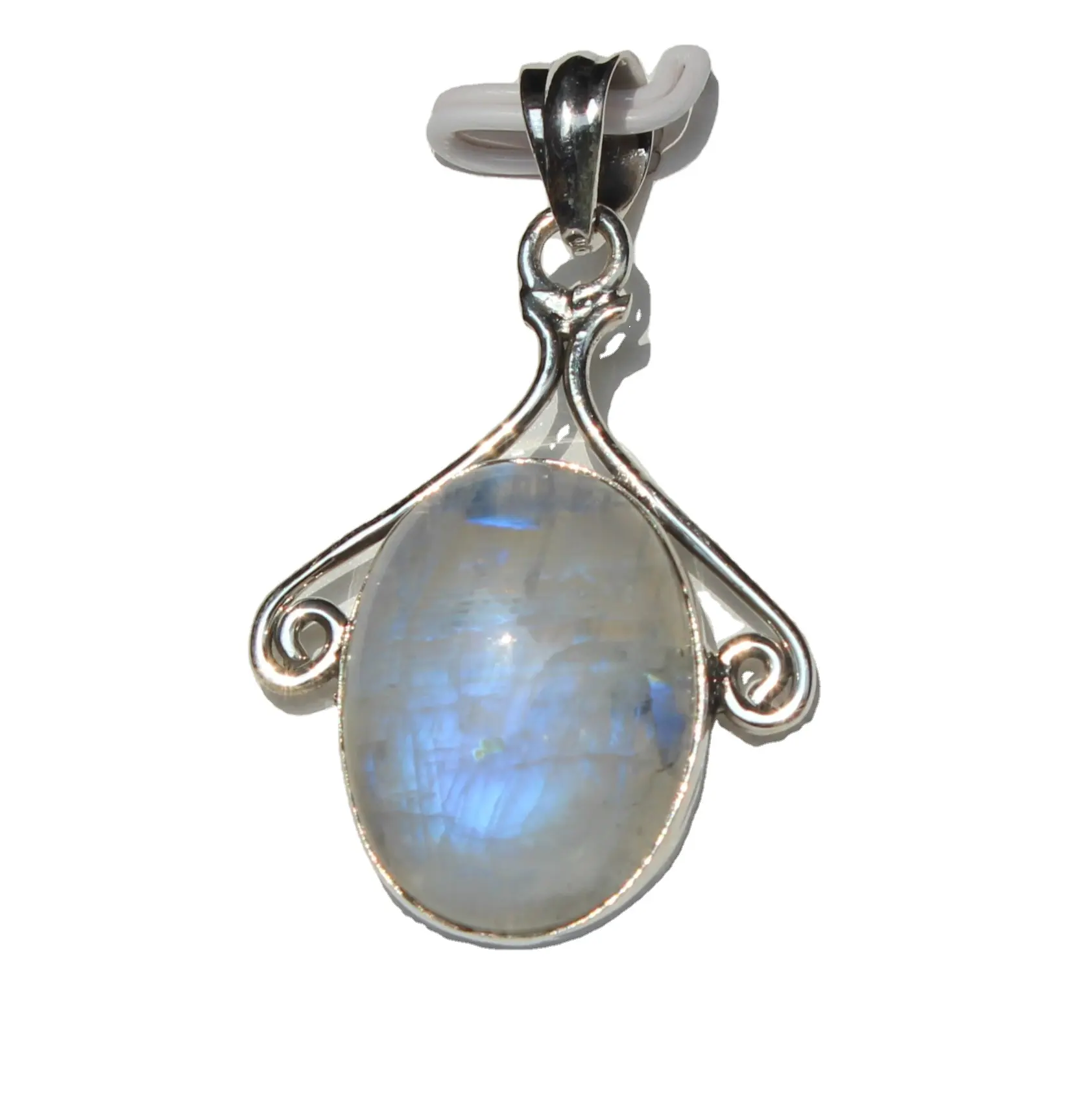 2023 Handcrafted Men's Jewelry Natural Rainbow Moonstone Oval Pendant with 925 Sterling Silver Bezel Setting and Drop Cabochon