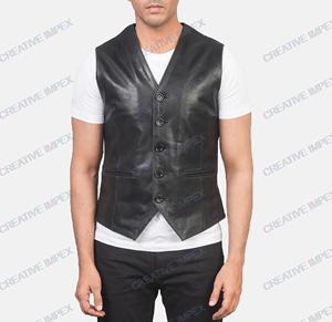 Customized <b>Men's</b> Premium Quality Professional Motorcycle <b>Black</b> Leather <b>Vest</b> Stand Collar Biker <b>Vest</b> Custom Logo Winter Wholesale - Product Image 5