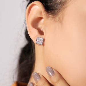 Pendientes Zarkan Geométricos de Oro de 14K con Diamantes y Circonitas, Plateados en Oro Rosa para Compromiso - Product Image 1