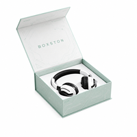 Boîte en papier écologique de luxe personnalisée avec logo pour emballage cadeau d'écouteurs noirs, produit électronique réutilisable de qualité supérieure