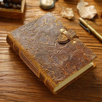 Carnet de notes créatif fait main en cuir véritable gaufré 7x5, 120 pages, papier à bords festonnés, journal vierge antique, coffret cadeau vintage