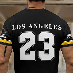 Conjunto informal de camiseta y pantalones cortos de manga corta para hombre, mezcla de poliéster, patrón geométrico, cuello redondo, lavable a máquina - Product Image 3