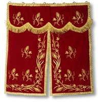 Bannière d'église en velours avec broderie Zardozi en fil métallique doré de qualité supérieure, motif blé et raisins, et nappe d'autel brodée à la main