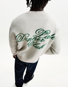 Pull oversize en tricot avec lettres jacquard de marque 100% coton pour hommes, style décontracté, avec LOGO personnalisé - Product Image 4