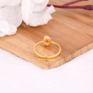 925 argent Sterling naturel rose Tourmaline ronde jaune plaqué or à la main concepteur réglable femmes Fine bague bijoux - Product Image 5