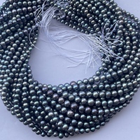 4mm 6mm 8mm naturel noir arc-en-ciel perle d'eau douce pierre forme ronde perles brin approvisionnement en gros fabrication de bijoux tahitien réel
