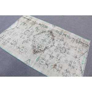 Tapis vintage 3,7x5,8 pieds, tapis turc décoratif, tapis en laine gris bleu à imprimé animal - Product Image 3