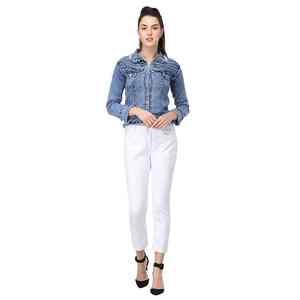 Chaqueta de mezclilla OEM 2024 para mujer, personalizada, desgastada, lisa, estilo vintage, a la moda, abrigo de mezclilla de moda para mamá - Product Image 6