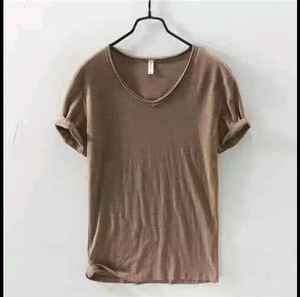 100% Cotton <b>V</b>-<b>Neck</b> <b>T</b>-<b>Shirt</b> for <b>Men</b> OEM Custom Plus Size Casual Short Sleeve Jersey Breathable Embroidered Solid Pattern Knitted - Product Image 6