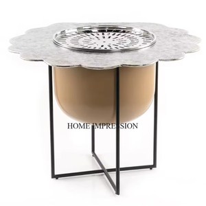 Textura martillada Chapado en oro de alto grado La Mayoría de lujo Diseñador único Metal Forma redonda Tetera Calentador Dallah en un precio impresionante - Product Image 3