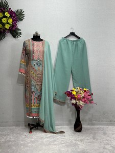 Ropa étnica india Ropa de fiesta Heavy Faux Georgette Bordado Secuencia Trabajo Salwar Kameez indio Salwar kameez readymade - Product Image 3