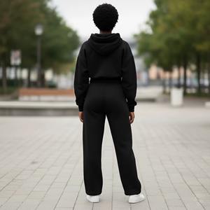 Ensemble de jogging surdimensionné en coton tricoté respirant 100 % personnalisé OEM pour homme, sweat à capuche long zippé pour femme - Product Image 2