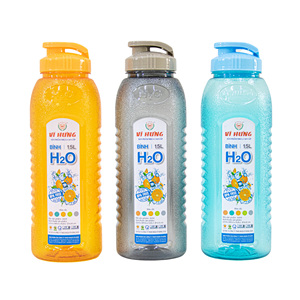 Bouteille d'eau carrée en plastique sans BPA de 1,5 L avec couvercle rabattable et bouchon à vis, corps côtelé, pour l'école, le bureau, le sport, la gym, la famille, vente en gros - Product Image 5