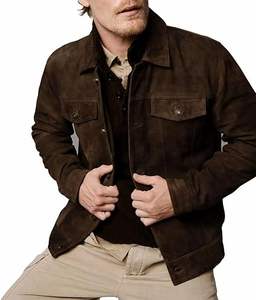 แจ็คเก็ตหนังวินเทจผู้ชายแบบพรีเมียมขายดี ปกตั้ง แต่งรอยขาด ตะเข็บตัดกัน สไตล์ไฮสตรีท ผ้าแคนวาส ขายตรง - Product Image 4