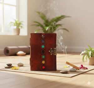 Vintage Seven Chakra Piedra en relieve diario pestillo cuero Sketchbook cuadernos Deckle borde papel de algodón para regalo de caligrafía - Product Image 1