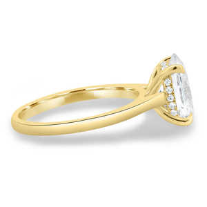 Lujo laboratorio cultivado diamante compromiso boda solitario redondo brillante corte 14K amarillo sólido oculto Halo solitario anillos para ella - Product Image 3