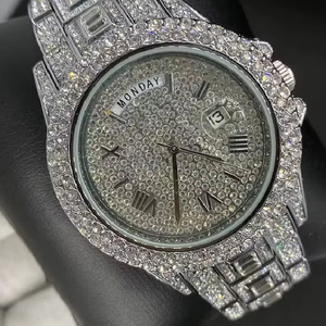 Montre de luxe en moissanite avec diamant, design glacé, montre à mouvement à quartz au design classique - Product Image 1