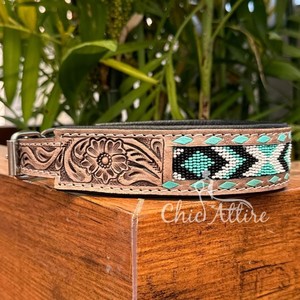 Customizable High Quality Genuine Leather Padded <b>Dog</b> <b>Collars</b> Adjustable Luxury Design Hand Tooled Leather Heavy Duty Pet <b>Collar</b> - Product Image 1