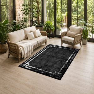Tapis de salon en chenille antidérapant, imprimé numériquement, style moderne vintage, noir anthracite, lavable en machine, vente en gros RUGS DEPOT LXDP-0935 - Product Image 6