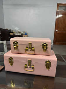 Luxury Modern Metal Clothing Organizer <b>Storage</b> Trunk with Lockable Feature <b>Stackable</b> Home Blanket Wardrobe Chest Gold Hardware - Product Image 6