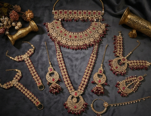 Elegant designer high <b>gold</b> polish antique beaded bridal <b>set</b> fancy style ethnic <b>jewellery</b> perfect for weddings and party wear - Product Image 3
